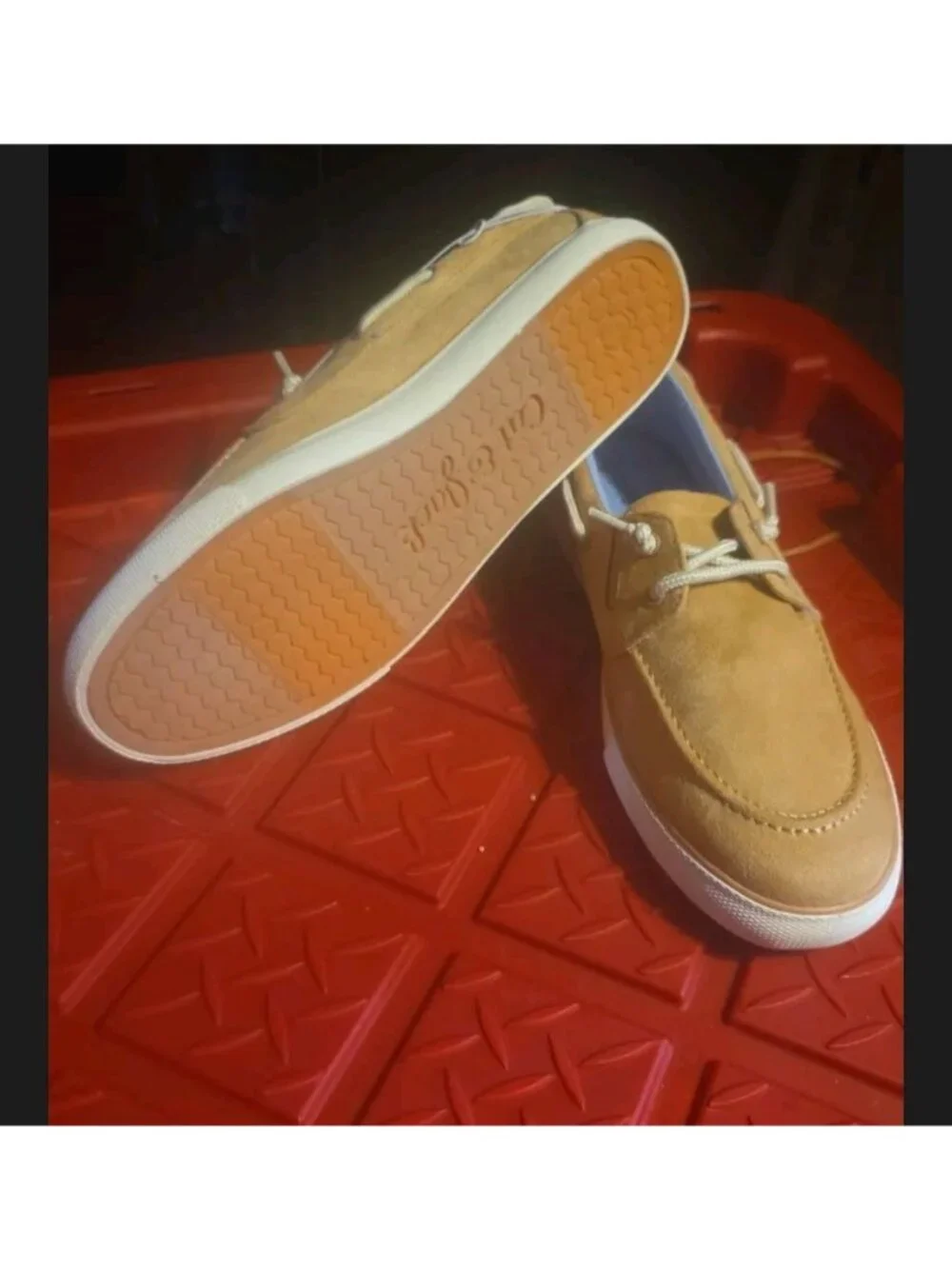 Cat & Jack Boys Tan Suede Boat Shoes Size 6 With White Rubber Sole